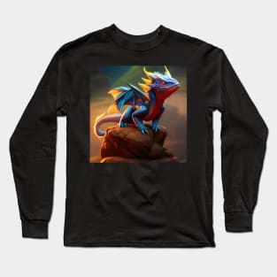 Baby Blue Scaled Dragon on a Rock Long Sleeve T-Shirt